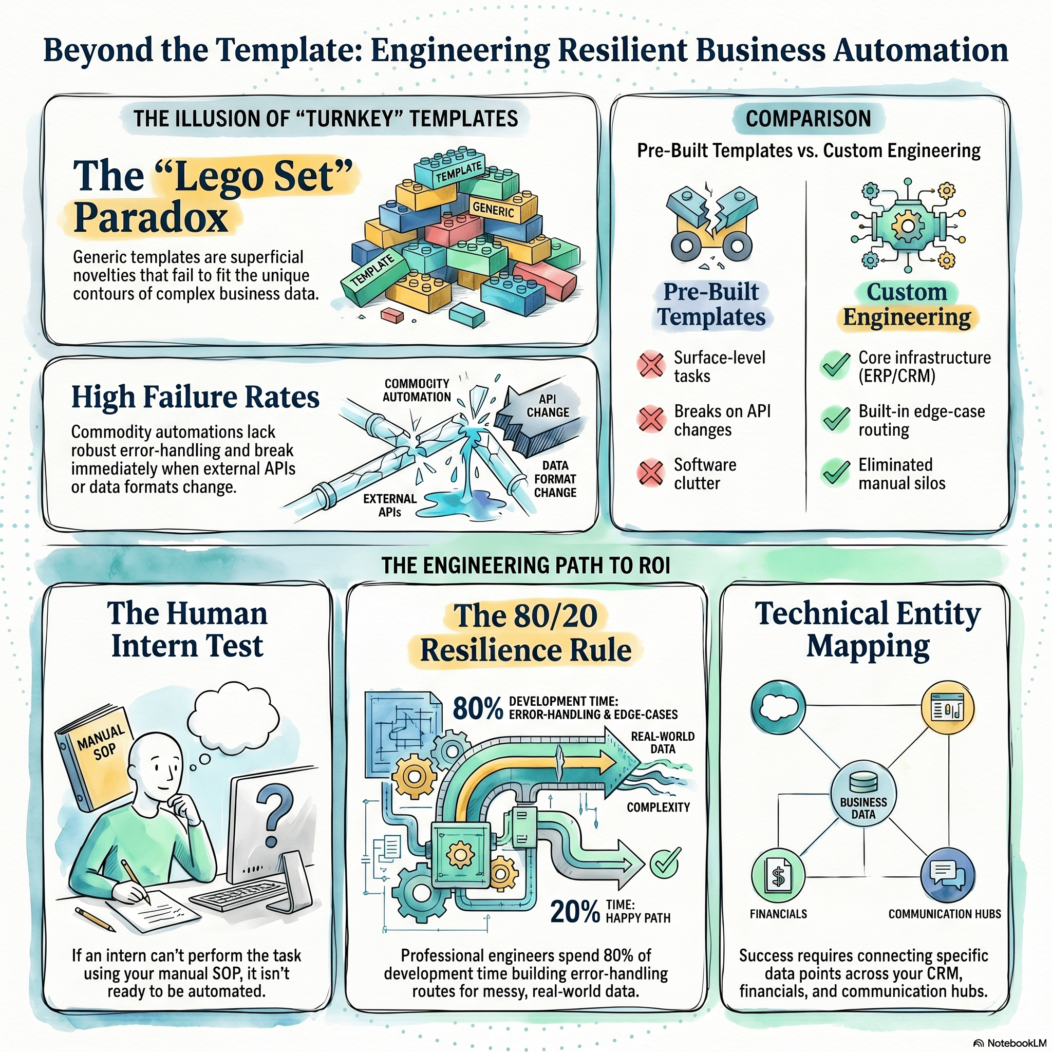 Engineering resilient business automation architecture showcasing custom operations layers that securely connect CRMs, databases, and communication relays, designed to eliminate manual data silos and scale enterprise revenue without proprietary SaaS bloat