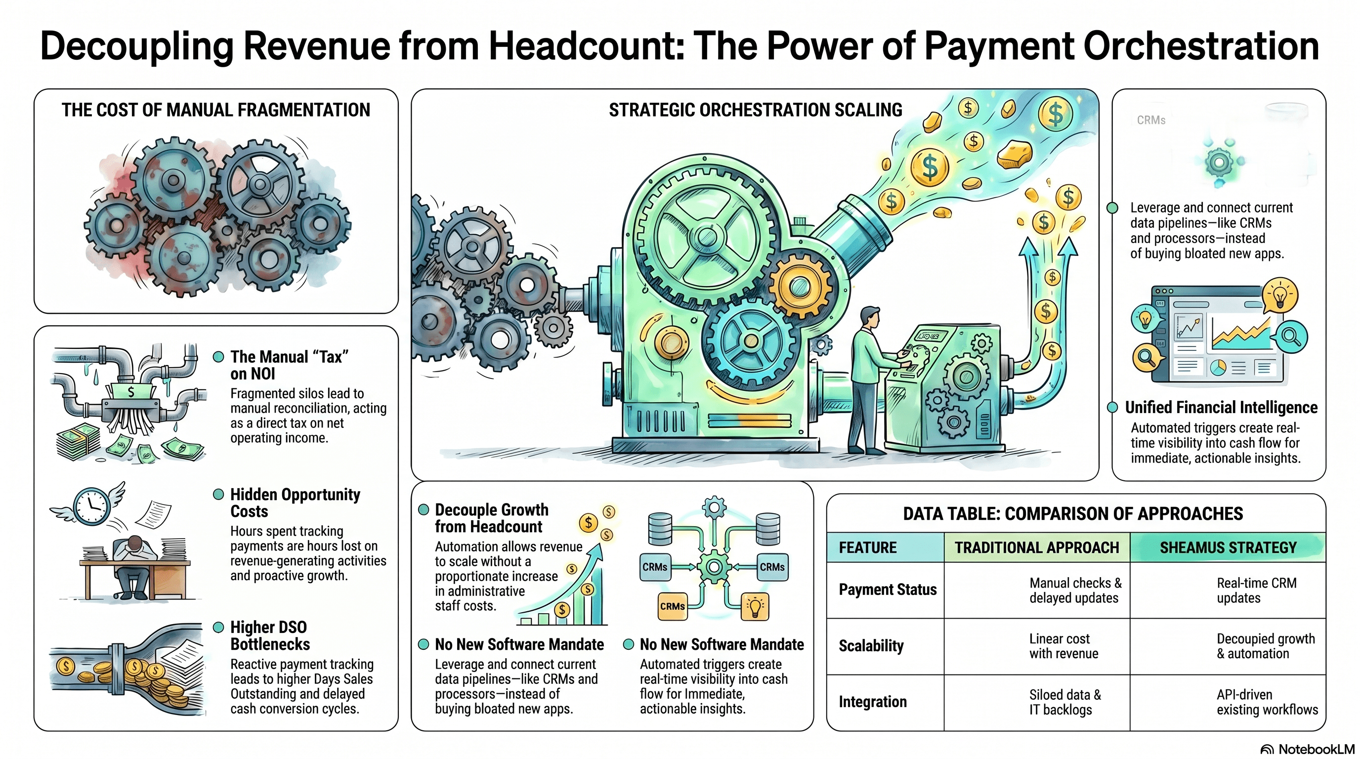 Fractional CTO orchestrating automated payment processing workflows across fragmented CRM, accounting, and payment gateway systems, eliminating manual reconciliation and reducing Days Sales Outstanding without building new software